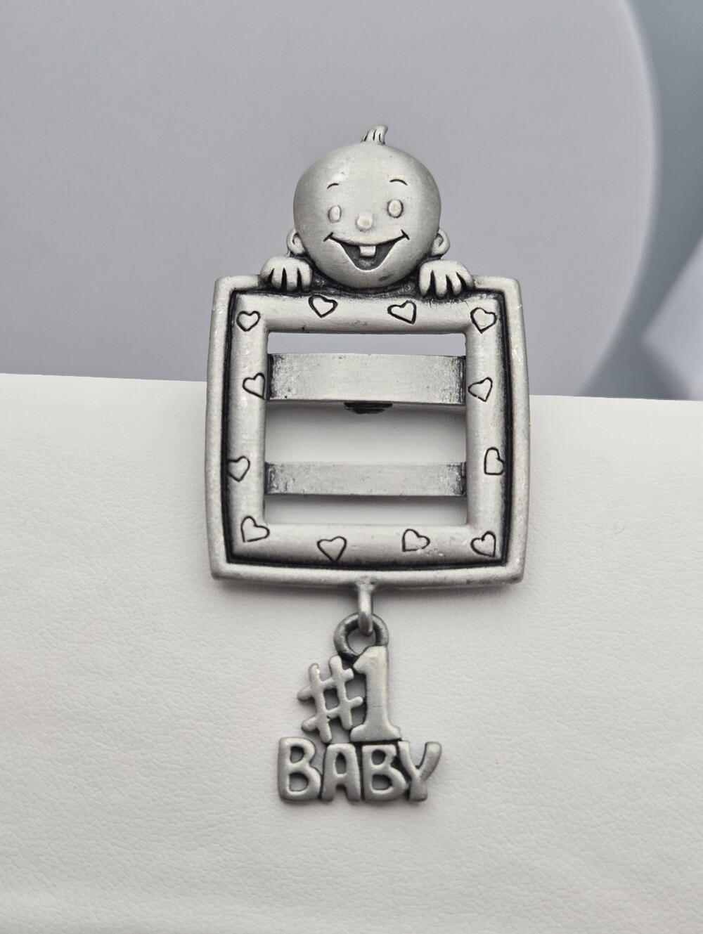 Vintage JJ Picture Frame Brooch #1 Baby Pewter Pin Signed Jonette Jewelry